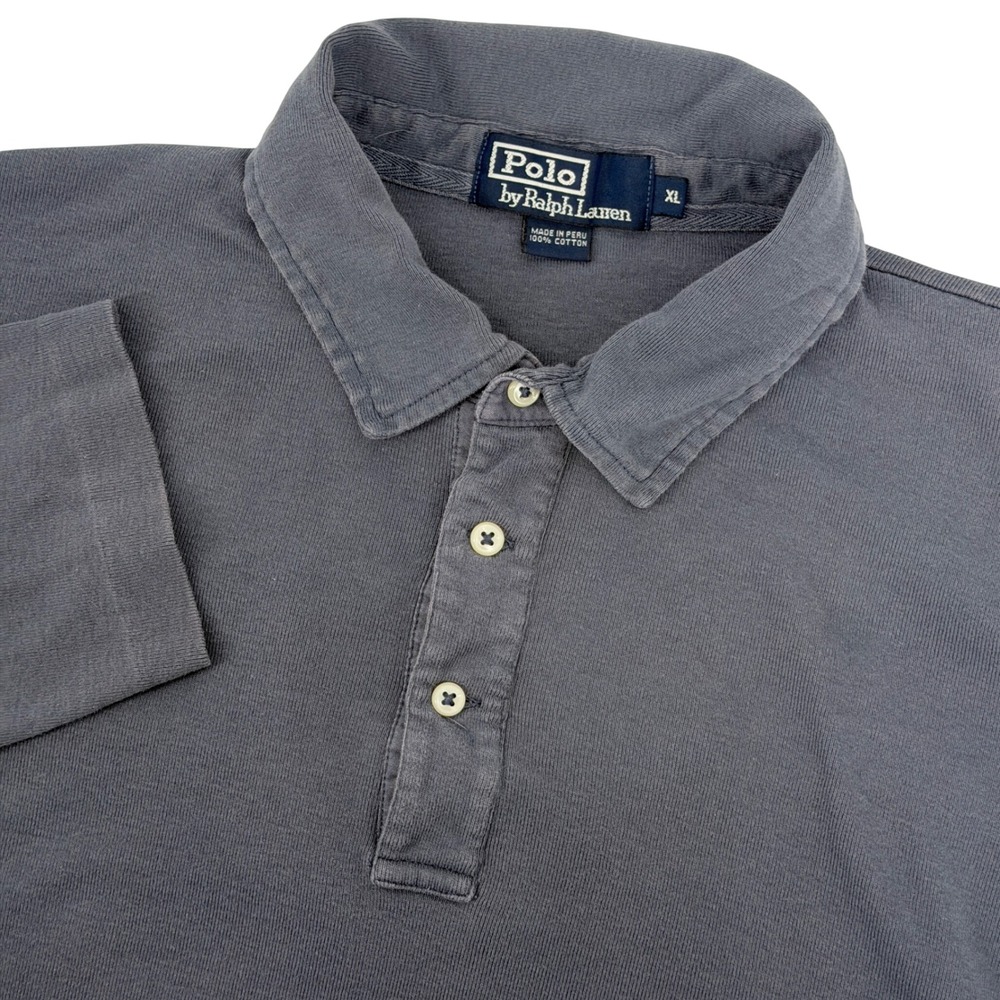 Vintage Polo Ralph Lauren Long Sleeve Polo Mens XL Blue 90s Faded Ribbed Cotton